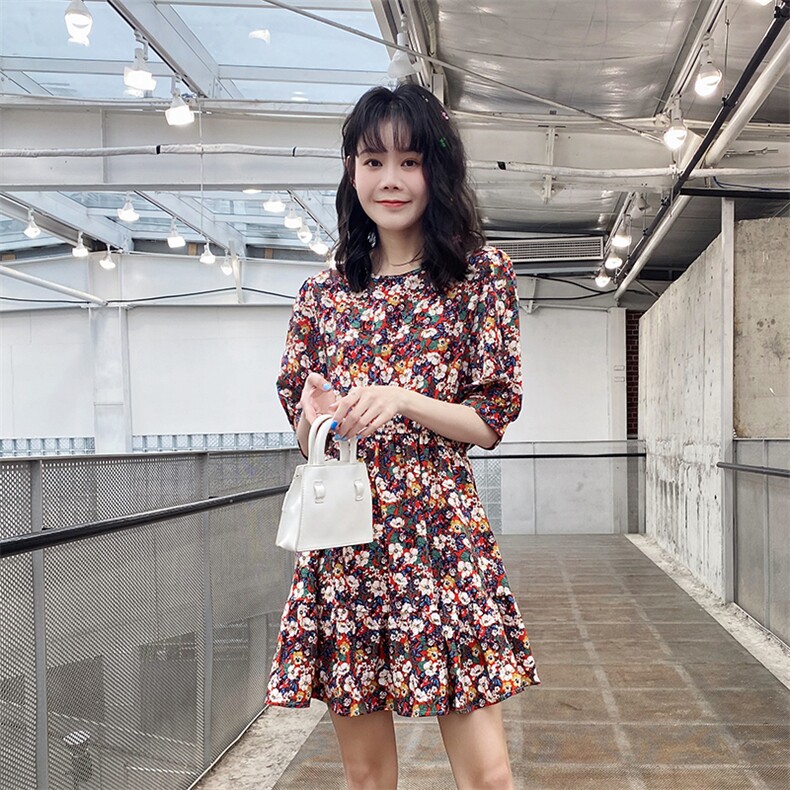 现货已出不断货2021夏装新款碎花连衣裙166-QZ02P65蓝色,女装连衣裙,茜茜公主
