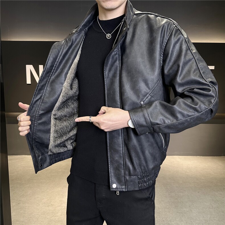 加绒加厚男士皮衣秋冬季皮夹克休闲外套品质款C317-J7722-P185,男装夹克,电商C317
