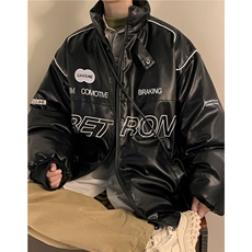 新款美式PU皮棉衣冬季加厚棉服潮牌机车外套ins男D233P128，男装棉衣，电商A335-1（原A458）