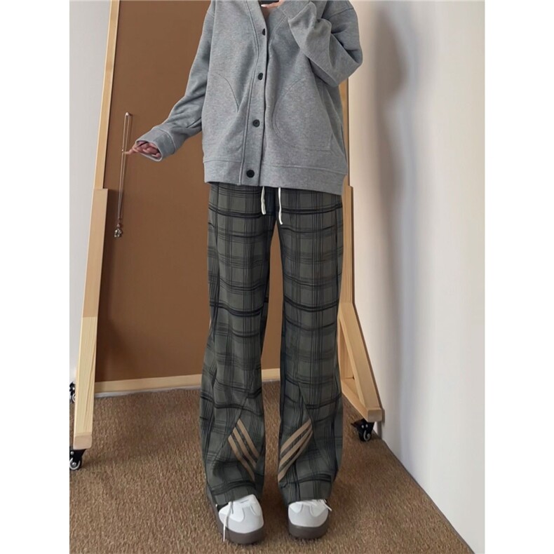 三条杠格子裤子男女春季慵懒风休闲裤美式复古直筒裤WLK1111-P40,男装休闲裤,星座1008