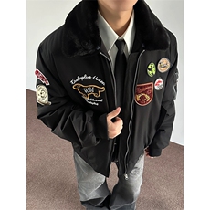 网图有货翻领户外工装夹克男女贴布刺绣棒球棉服棉衣A1222-P105，男装夹克，星座1505