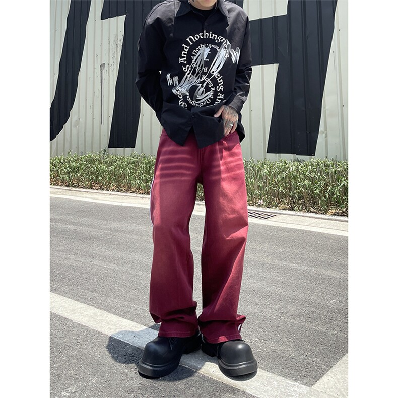 B221美式ins高街暗黑小众宽松直筒运动牛仔裤LK23139-P65控88,男装牛仔裤,电商B221