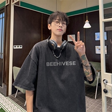 量大优供视频240g重磅美式炒雪花水洗做旧短袖t恤STX504-特P25，男装T恤，电商B371