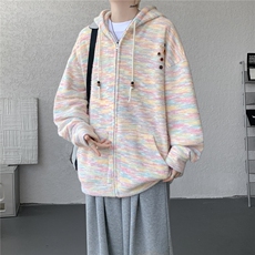 渐变彩虹连帽针织开衫卫衣大码软糯慵懒毛衣外套LS201-特P52-控98，男装针织衫/毛衣，电商B215