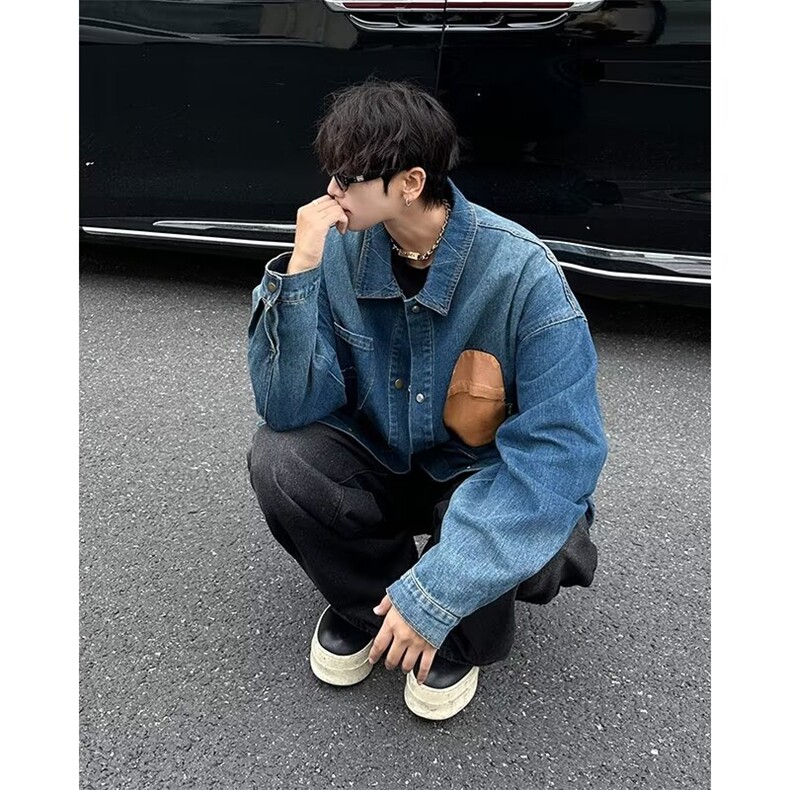 春秋款撞色拼接翻领牛仔外套QB29P78,男装夹克,星座1116-2