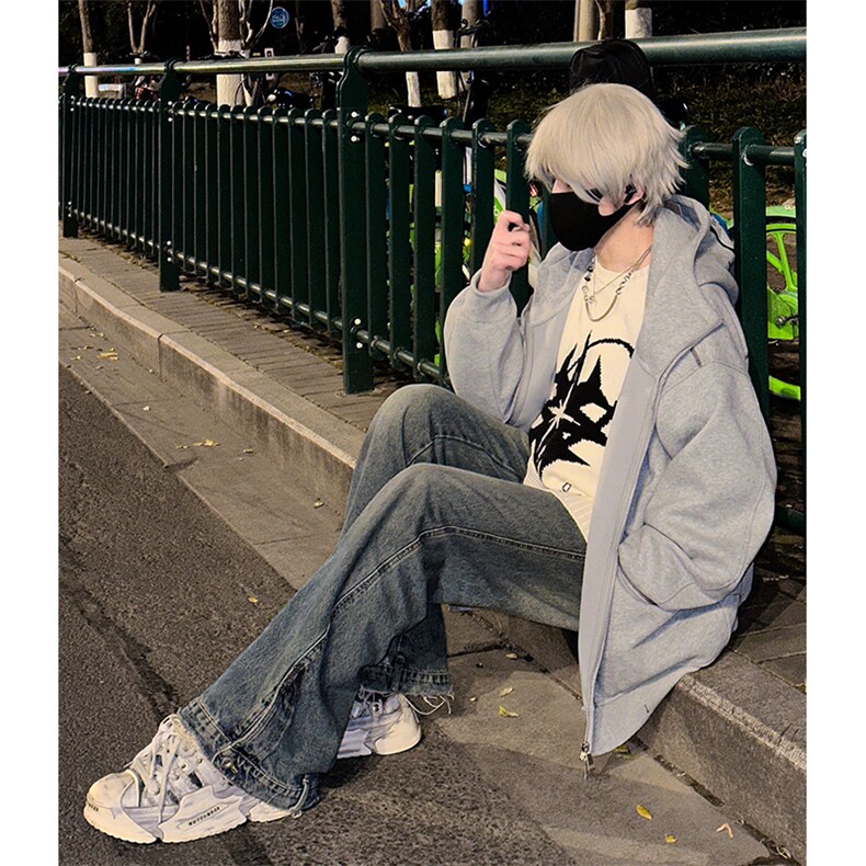 抖音得物高品质秋冬美式高街重磅结构辑明线纹理连帽卫衣外套W111,女装短外套,电商A486-1