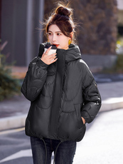 现货主推连帽简约时尚减零小个子加棉保暖通列棉服外套棉衣，女装棉衣/棉服，韩美纤衣