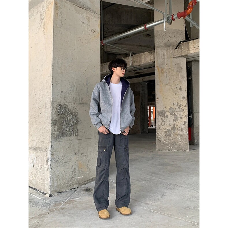 抖音得物高品质二开26春装美式重磅宽松结构双面连帽卫衣外套W68,女装短外套,电商A486