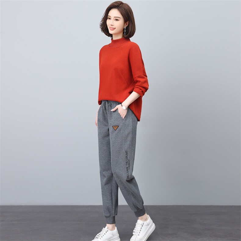 长期大货2024年新款冬季时尚加绒加厚卫衣两件套女中老年妈妈装，女装套装/套裙，璐依舞