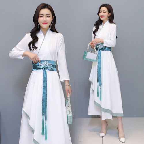 优雅刺绣汉服风连衣裙时尚改良版型显瘦修身，女装汉服/婚纱/旗袍/礼服，芷墨服饰