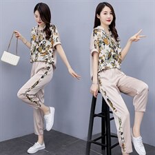 2023新款时尚醋酸印花拼接连帽气质套装2023年夏季，女装套装/套裙，奕薇雅