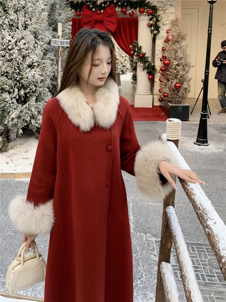现货新款2177-P450-K669双面羊绒大衣圣诞红,女装双面呢大衣,韩然一族