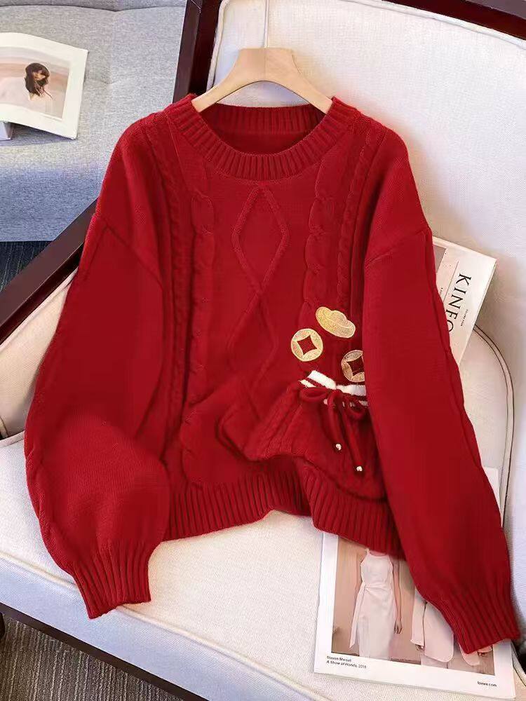 2025年秋季时尚不对提前简约休闲长袖袋圆领，女装针织衫/毛衣，晨旭羊绒