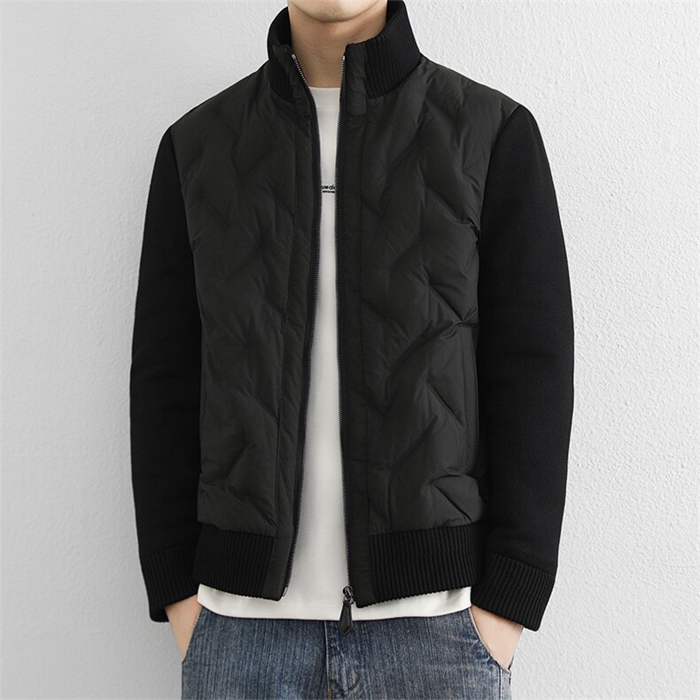 高端轻奢针织袖羽绒服男2025冬季新款潮流90鸭绒立领拼接外套图片