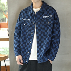 2023春季外套男字母刺绣宽松格子牛仔衣男潮流休闲夹克JK817-P65，男装工装外套，星座1103-1