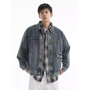 F4008-P65 潮流百搭日系原宿多口袋翻领水洗牛仔外套时尚图片