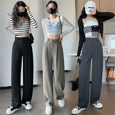 高级感西装裤女春秋2024新款高腰垂感阔腿裤宽松显瘦窄版拖地长裤，女装休闲裤，梦白服饰厂