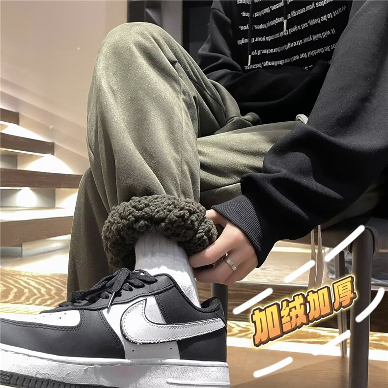 麂皮绒复羊羔绒裤韩版潮流束脚裤冬季2024新款ins长裤K4900-P45图片