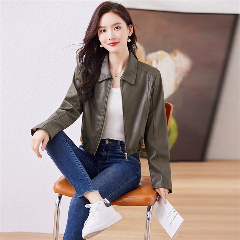 短款皮衣外套女2023年新款宽松显瘦韩东大门时尚机车翻领夹克潮,女装皮衣,江南女神