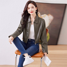 短款皮衣外套女2023年新款宽松显瘦韩东大门时尚机车翻领夹克潮，女装皮衣，江南女神