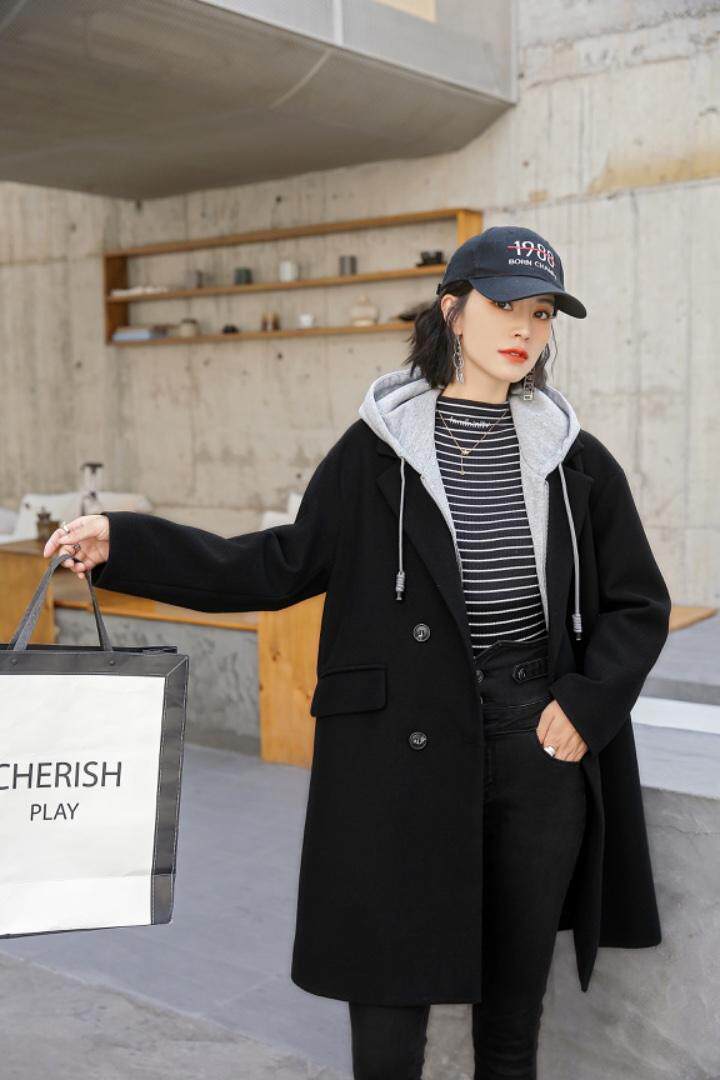 秋冬新款-韩版假两件戴帽大衣，其它，依歌贝诺