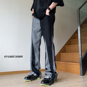 B221 美式ins高街小众情侣个性款拼接微喇牛仔裤 LK23095-P65控88图片