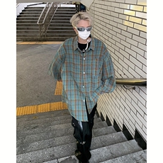 格子长袖衬衫男秋季新款复古设计感小众潮牌痞帅衬衣外套S992-P42，男装衬衫，星座1008