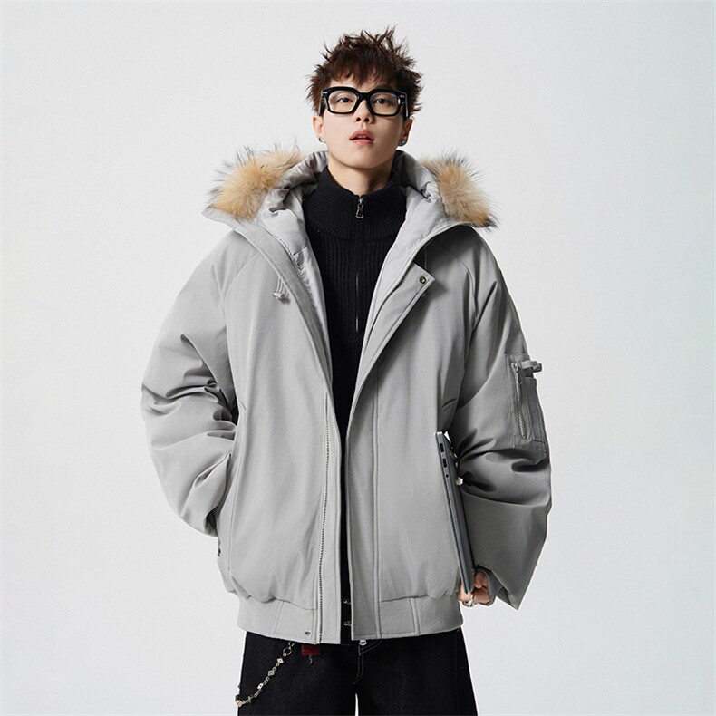 连帽貉子毛高街羽绒服真毛领新标90白鸭绒带SYR2610-P288，男装羽绒服，星座610B-1