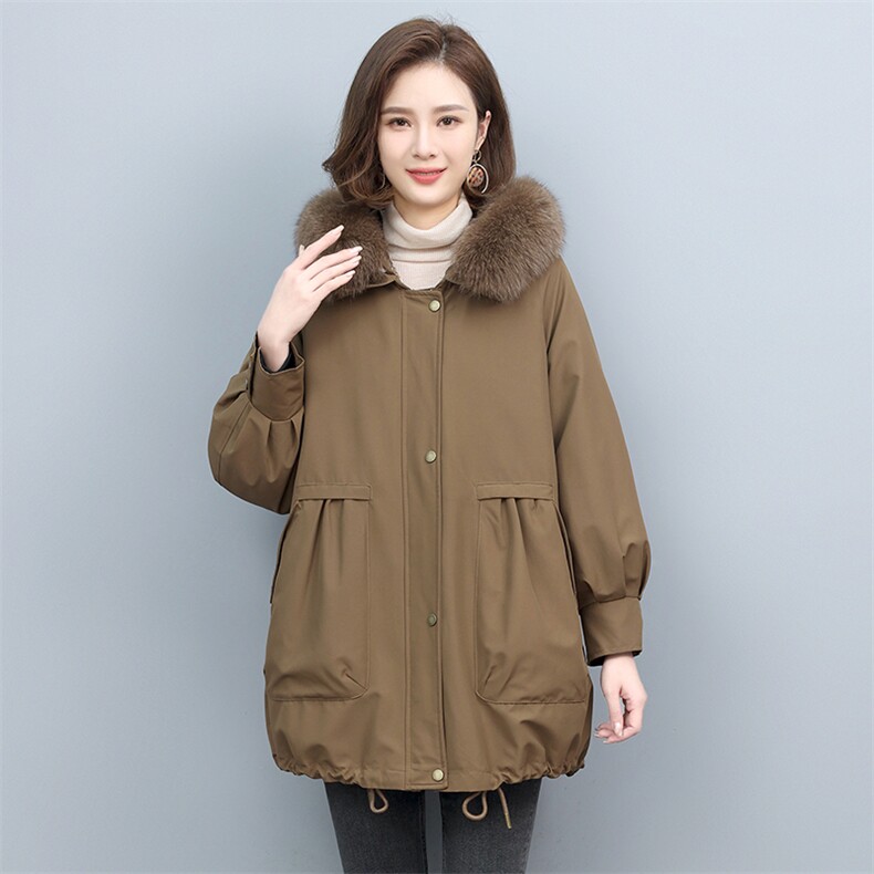 派克服女2021新款冬濑兔毛内胆可脱卸皮草外套中长款,女装派克服,衣之秀