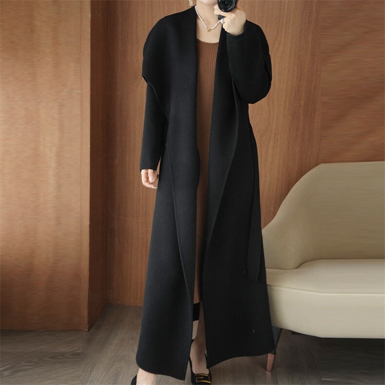 优雅气质长款羊毛大衣简约百搭显瘦外套，女装双面呢大衣，乾庄羊绒