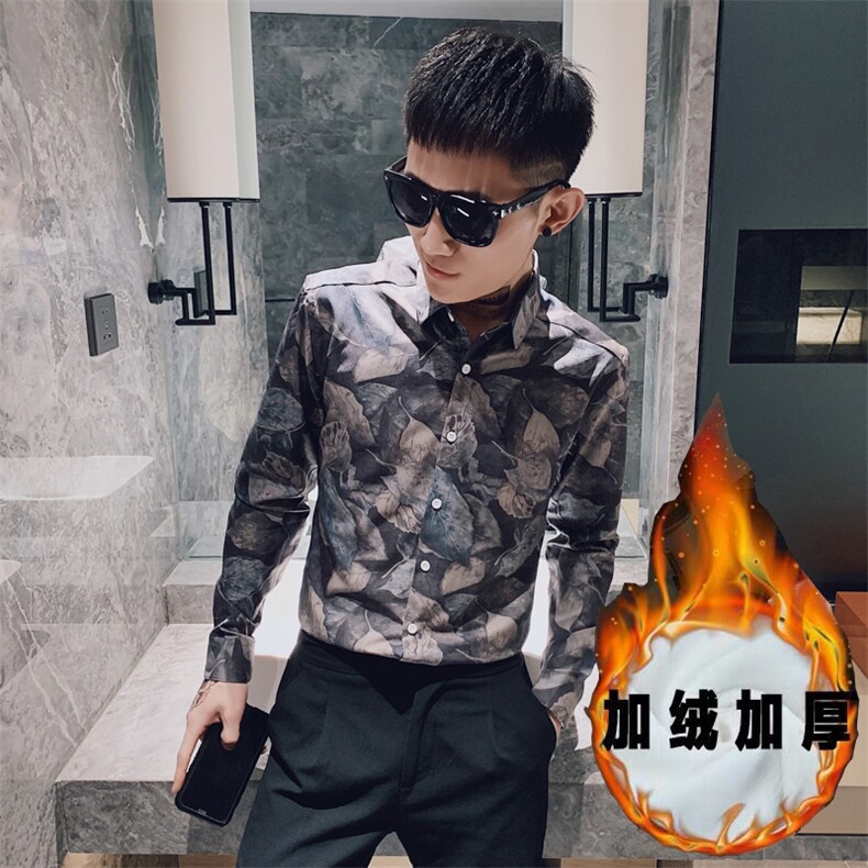 312A-5-835-P60  社会小伙韩版潮流衬衫加厚加绒休闲修身上衣图片