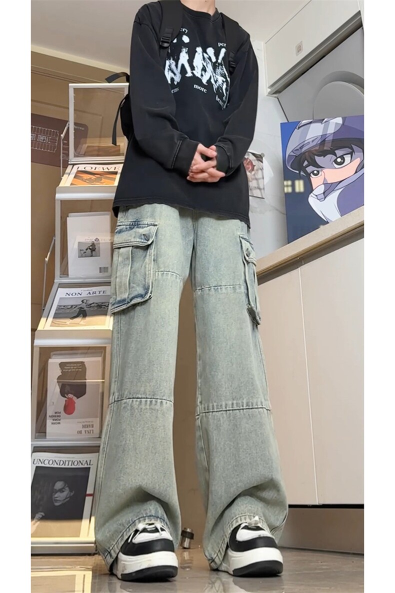 潮牌痞帅高街ins休闲裤松弛感牛仔裤休闲宽松裤子K590TP60控89,男装牛仔裤,电商A102B