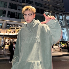 凹凸印花冬季潮流宽松加绒保暖打底衫双面奥粒绒卫衣男-WY-37-P70，男装卫衣，电商A020