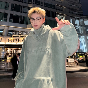 凹凸印花冬季潮流宽松加绒保暖打底衫双面奥粒绒卫衣男-WY-37-P70图片
