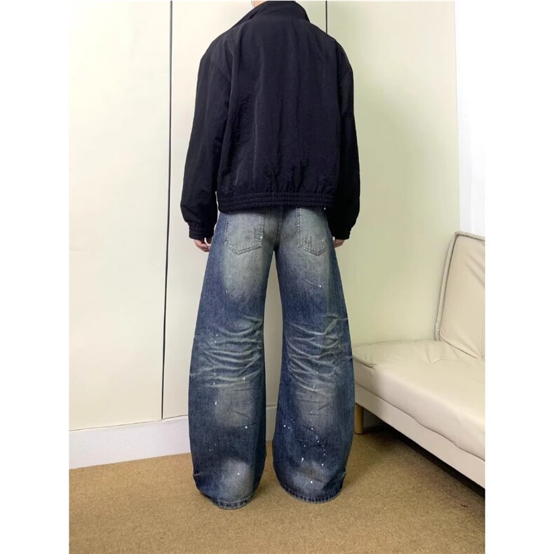 L8074-P58复古水洗做旧泼墨牛仔裤男女潮牌高级感美式街头,男装牛仔裤,电商B323A