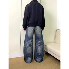 L8074-P58复古水洗做旧泼墨牛仔裤男女潮牌高级感美式街头，男装牛仔裤，电商B323A