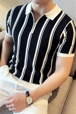 盗图复古英伦条纹拉链翻领冰丝短袖Polo衫PL69/P55控69，男装Polo衫，电商A243