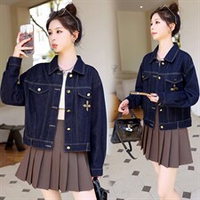 深蓝牛仔外套女短款2025秋装新款显瘦百搭复古设计感小众上衣，女装牛仔外套，意芙