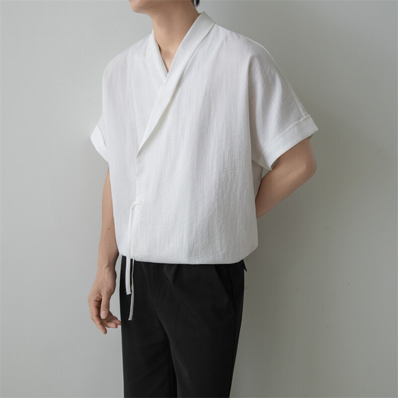 小伙无领纯色衬衫男休闲宽松风刺绣衬衣轻熟风A236-82577-P55,男装衬衫,电商A236