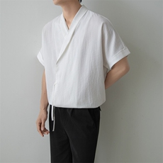 小伙无领纯色衬衫男休闲宽松风刺绣衬衣轻熟风A236-82577-P55，男装衬衫，电商A236