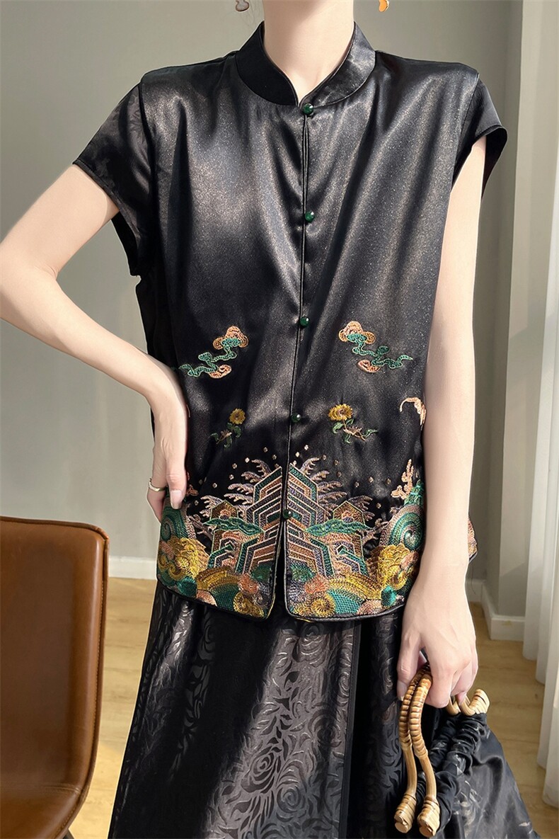 无袖背心坎肩马甲复古风汉服时尚气质百搭大码上衣,女装马甲,绒宛羊绒