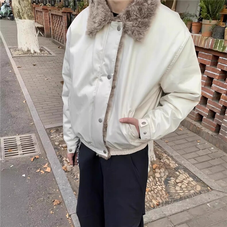 韩 一件过冬cleanfit短款棉服狼毛哈灵顿棉服环保毛领夹克外套图片