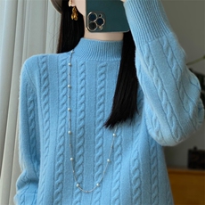 长袖圆领套头纯色羊毛针织衫2024年秋季显瘦，女装羊毛衫，大美人高端店