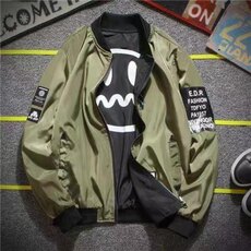 新款飞行员夹克男生bo空军教练服两面穿军绿色宽松春秋复古外套，男装夹克，星座1511