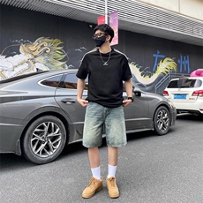 美式复古牛仔短裤男夏季新款水洗做旧宽松直筒五分裤A6106-P45，男装牛仔裤，星座208-5