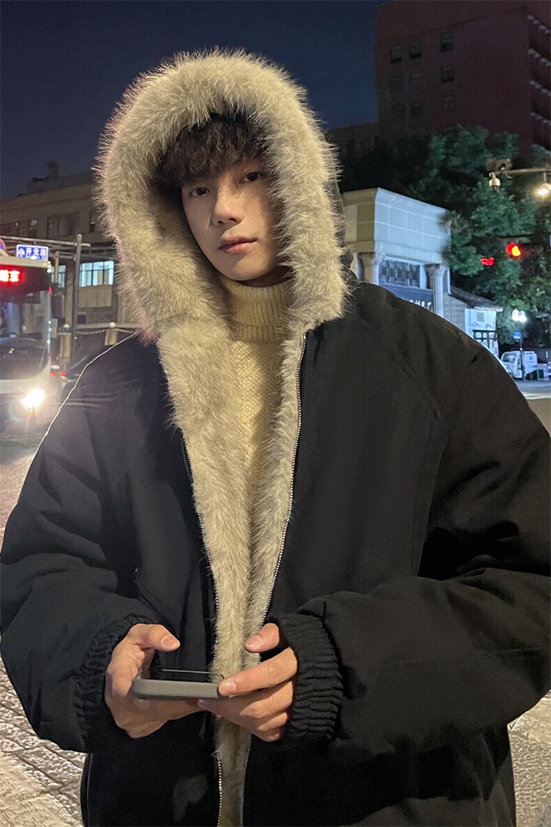 冬季外景美式毛领连帽夹克棉服男潮复古宽松小众外套MF00372/P135,男装夹克,电商B316