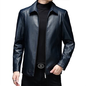 中年人男士皮衣翻领夹克爸爸装中老年男装秋冬季MY122-1-P145，男装皮衣，电商B212（原钱塘6029）