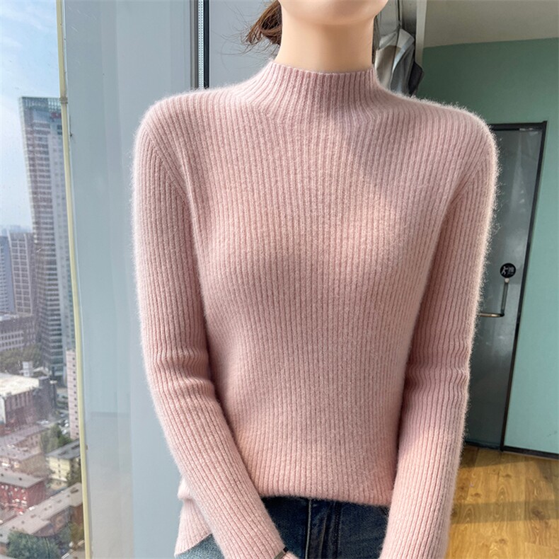 秋冬新款一线成衣半高领女100羊毛针织打底衫修身加厚毛衣,女装羊毛衫,美轩羊绒