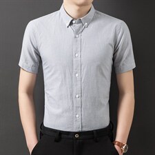 宽松休闲纯棉纯色衬衫男装2023夏季新款中年男士商务休闲潮流衬衣，男装衬衫，电商B212（原钱塘6029）