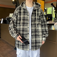 格子秋冬款圈圈毛男装夹克外套呢子料连帽加厚衬衫A056-5730P60，男装夹克，电商A056